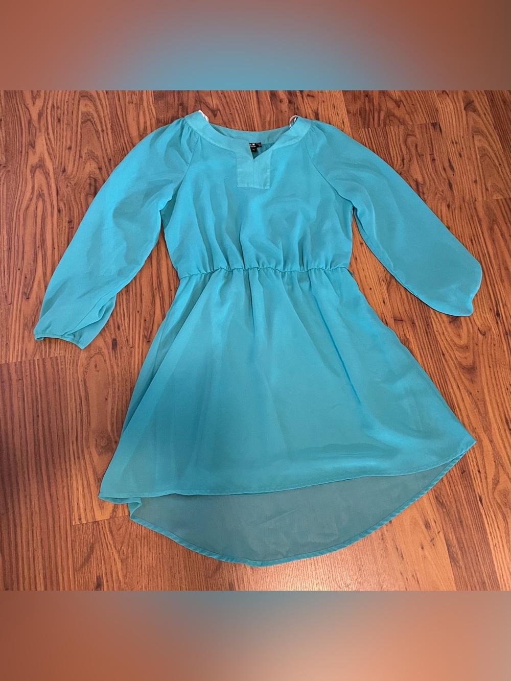 Sequin Hearts Teal Blue Long Sleeve High-Low Dress size 12